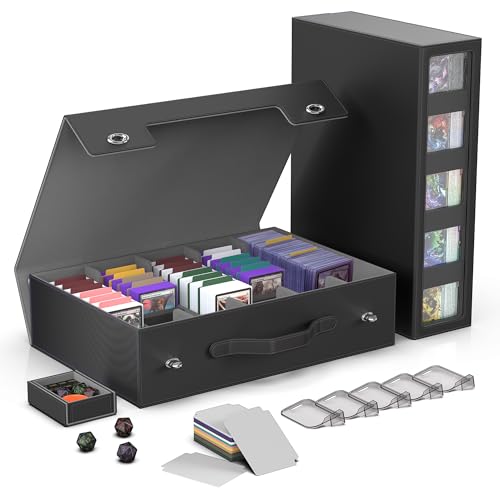 Kabinka MTG Card Storage Box with Handle & Mechanical Latch,5-Row 3900+ Commander Trading Card Case with Sealed Display Window,Top Loaders Organizer Deck Box for MTG/TCG/PTCG/Sports Cards (Black) - color: A1-Black, size: 3900+ Handle
