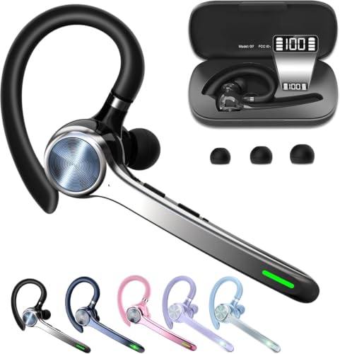 HEIBAS Bluetooth Headset, Wireless Earpiece with Mic for Work | 72H Playtime, 500mAh Charging Case, Hands-Free Calling with Mute Button for Work, Trucker, Office, Driving, iPhone, Black - color: Black
