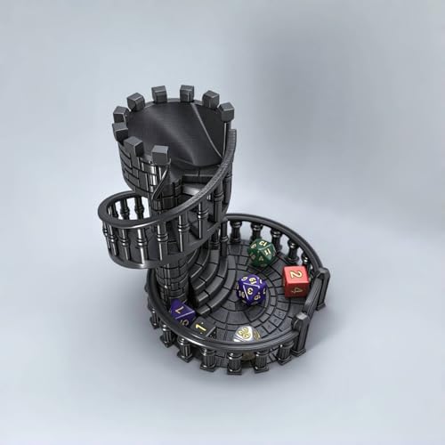 Dice Spiral Dark Castle Dice Tower Dungeons and Dragons RPG Tabletop Roleplaying Game Jail D&D (Random 7PCS D20 Dice Set Included) Black - color: Black