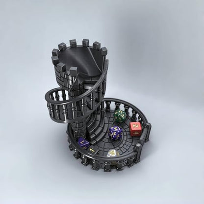 Dice Spiral Dark Castle Dice Tower Dungeons and Dragons RPG Tabletop Roleplaying Game Jail D&D (Random 7PCS D20 Dice Set Included) Black - color: Black