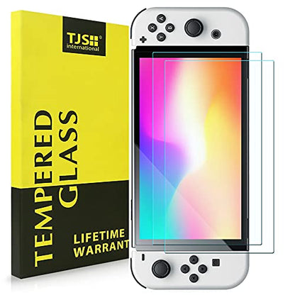 TJS 2 Pack Screen Protector for Nintendo Switch OLED Model 2021 7.0" Clear | Tempered Glass Screen Protector Works While Docking 0.3mm Thickness/Bubble Free/Ultra Clear/9H Hardness/ Anti-Fingerprint - size: Nintendo Switch OLED 7.0''