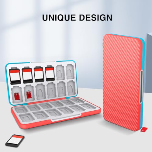 HEIYING Game Card Case Compatible with NINTENDO SWITCH 2 / Micro SD Cards | Portable Game Card Holder, Hard ABS Shell with Soft Silicone Lining, Dedicated Card Slots,Magnetic Closure for Easy Access - color: Carbon Fibre Blue Red