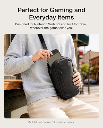 Belkin Nintendo Switch 2 Carrying Case, Sling Crossbody Travel Bag | Lightweight crossbody travel bag with stowable crossbody strap, soft interior, fits 2 Pro Controllers and 10 game card slots - color: Black