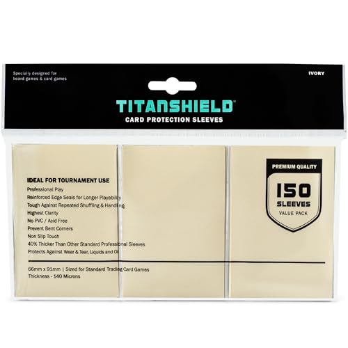 TitanShield Card Sleeves, Ivory (150 Sleeves) - Fits Pokemon, MTG | Compatible with MTG Magic the Gathering, Pokemon, One Piece, Lorcana, Flesh & Blood - Trading Card Deck Protectors - color: Ivory, size: Standard | 66x91mm