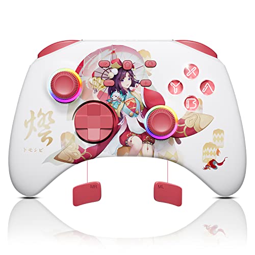 White Wireless Bluetooth Pro Controller for IOS/Android Phone, Switch/OLED/Lite, Steam Deck, PC, Multi Platform with RGB Light, Programmable Back Buttons, Headphone Jack, Anime Girl Touro - color: Red