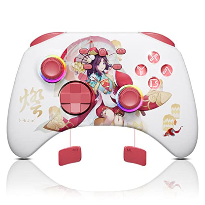 White Wireless Bluetooth Pro Controller for IOS/Android Phone, Switch/OLED/Lite, Steam Deck, PC, Multi Platform with RGB Light, Programmable Back Buttons, Headphone Jack, Anime Girl Touro - color: Red