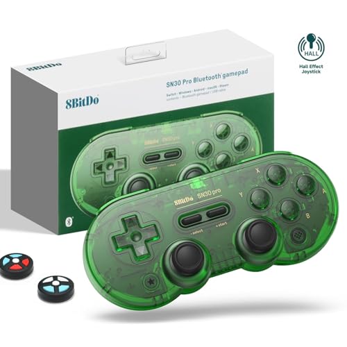 8Bitdo SN30 Pro Bluetooth Controller, Hall Effect Joystick (Jade Green) | Rumble Vibration, Turbo Function, USB-C Cable, Wireless Gamepad for Switch/Switch 2, Windows, Apple, Steam Deck, Raspberry Pi - color: Jade Green