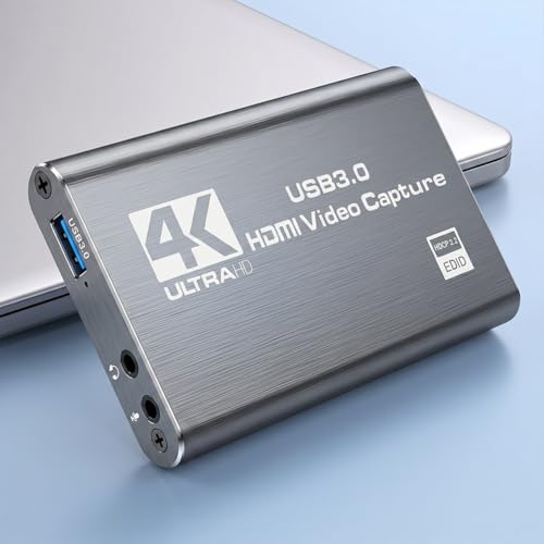 4K HDMI Video Capture Card,USB 3.0 Capture Card for Streaming & Gaming,1080P 60FPS Video Captures Device - Plug and Play(Grey) - color: grey