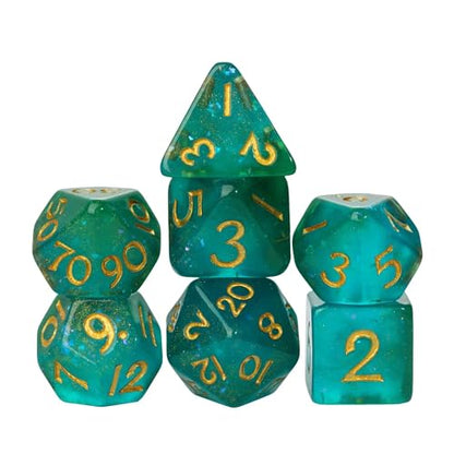 Green DND Dice Set Glitter Polyhedral Dice for D&D Tabletop Games | Leather Storage Bag, DM Gift, for Dungeons and Dragons Role Playing Games - color: Glitter-green