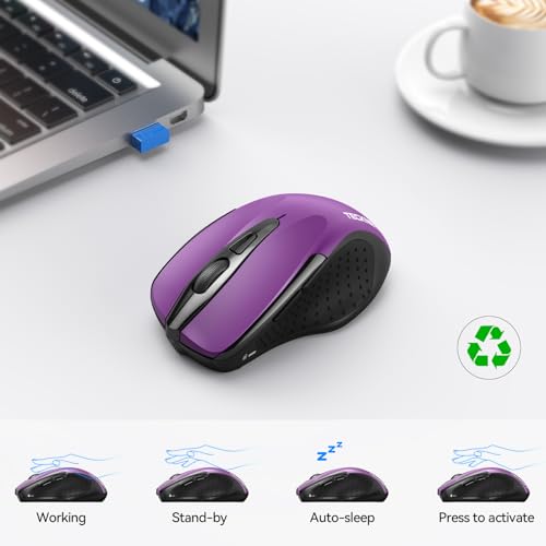 TECKNET Wireless Mouse, BT 5.0/2.4G, Silent 4800 DPI 6 Buttons, Purple | Bluetooth 5.0/3.0 & USB A, 2-Device Easy Switch, Wide OS Compatible, 6-DPI, Ergonomic for S/M Hands, Extended Battery - color: Purple