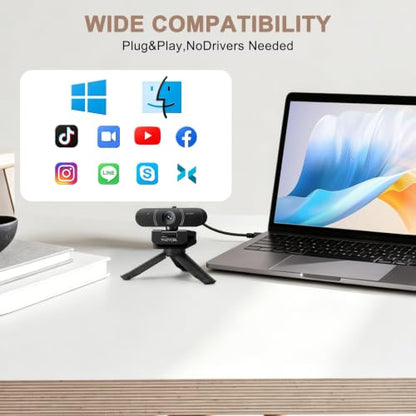 1080p Webcam for pc with Microphone, Auto Focus, with Privacy Cover | Plug & Play USB Computer Camera for Desktop Streaming Gaming Online Meeting With a tripod 360 ° Rotatable