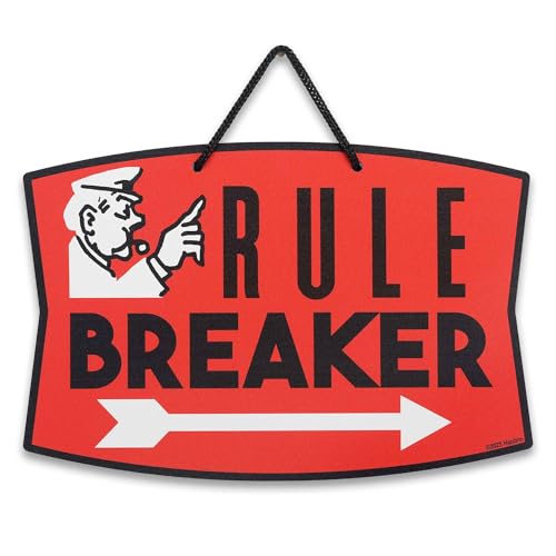 Hasbro Monopoly Rule Breaker Hanging Metal Wall Decor | Fun Monopoly Sign for Game Room or Office - color: Red/Black