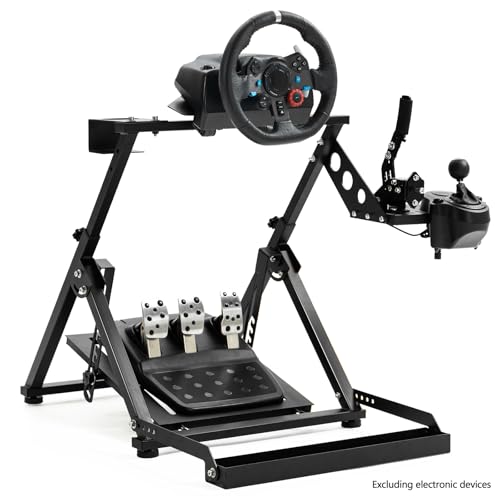 Marada Steering Wheel Stand with Seat Slot Cup Holder Fit for Logitech G923 | G27 G29 G920, for Thrustmaster T248 T300RS, for Moza R5 Adjustable Foldable Racing Stand, without Wheel Pedal Handbrake