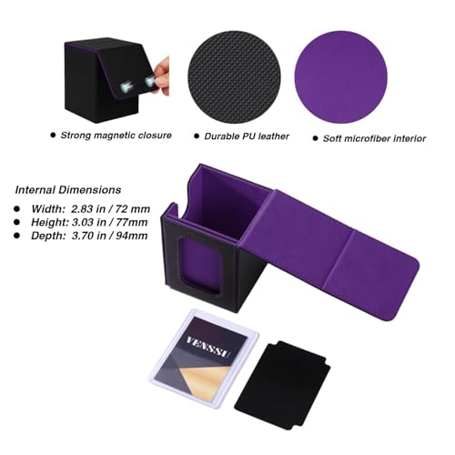 MTG Deck Box with Commander Display, Fits TCG Cards (Black＆Purple) | Holds 120 Single/100 Double-Sleeved Cards, Fit MTG/PTCG/OPTCG Cards, Strong Magnet, PU Leather, With 2 Dividers & 1 Toploader - color: Black＆Purple