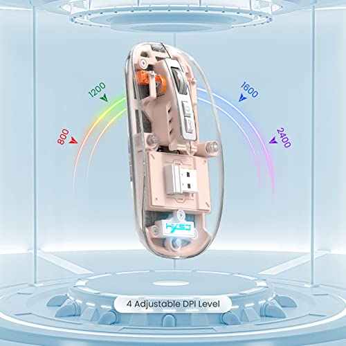 A.JAZZ Wireless Bluetooth5.1&2.4G Mini Lightweight Mouse,Transparent Clear Cool,Rechargeable Silent Computer Mice,Nano USB C Receiver,LED Battery Magic Silm for Office/PC/Mac/Laptop/Apple/ipad(Pink) - color: Pink