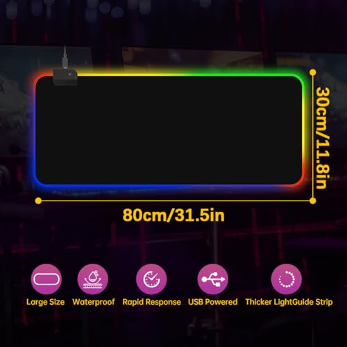 Large RGB Gaming Mouse Pad,Full Desk XL Extended Gaming Mousepad,14 Modes Glow, 7 LED Colours,Balanced Control & Speed - Non-Slip Rubber Base & Smooth Fabric Surface