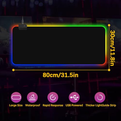 Large RGB Gaming Mouse Pad,Full Desk XL Extended Gaming Mousepad,14 Modes Glow, 7 LED Colours,Balanced Control & Speed - Non-Slip Rubber Base & Smooth Fabric Surface