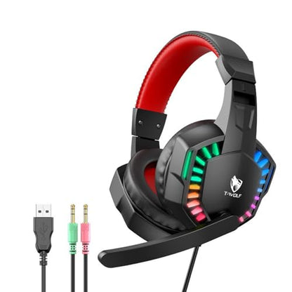 Stereo Gaming Headset for PS4 PC Xbox One PS5 Controller, Noise Cancelling Over Ear Headphones with Mic, LED Light, 7.1 Surround Sound, Soft Memory Earmuffs for Nintendo Xbox Series