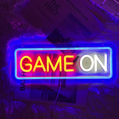 Gaming Neon Sign for Wall Decor Bedroom Game Room Gamer Room Playstation Decorations USB Powered LED Light Up Sign Birthday Gift for Kids Boy Girls (BluWhitRed) - color: Game On