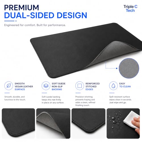 PU Leather Desk Mat, Large Extended Mouse Pad with Stitched Edges, Waterproof Non-Slip Desk Pad for Home Office Gaming Desk (Black, 23.7x13.8) - color: Black, size: 23.7" x 13.8"