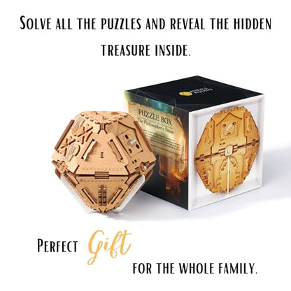 Puzzle Potato Philosopher's Stone Puzzle Box - 3D Brain Teaser Puzzle for Adults - Wooden Treasure Chest - Money Puzzle Box for Cash Gift - Escape Room Game (Metal) - color: Philosopher's Stone(metal)