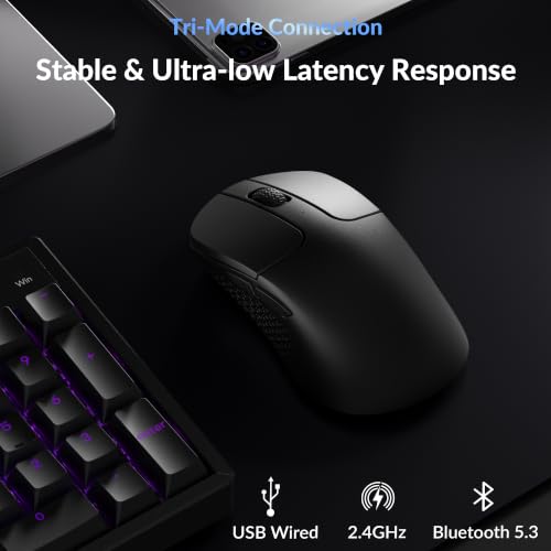 Keychron M3 Mini 8K Wireless Gaming Mouse, 55g Lightweight, PixArt 3950 Sensor, 30K DPI, Bluetooth 5.3/2.4GHz/Wired, Programmable, 140H Battery, for Mac/Windows/Linux - Black - color: Black