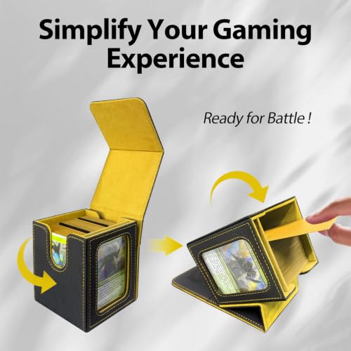 MTG Deck Box with Commander Display,Magnetic Card Storage Box Fits 100 Double Sleeved Cards,with 2 Dividers And 1 Mini Snap Card Holder Black/Yellow - color: Black/Yellow