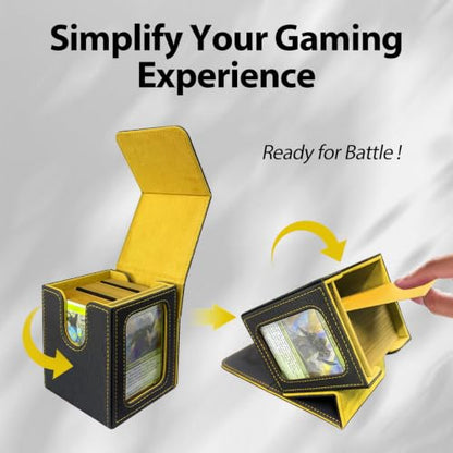 MTG Deck Box with Commander Display,Magnetic Card Storage Box Fits 100 Double Sleeved Cards,with 2 Dividers And 1 Mini Snap Card Holder Black/Yellow - color: Black/Yellow