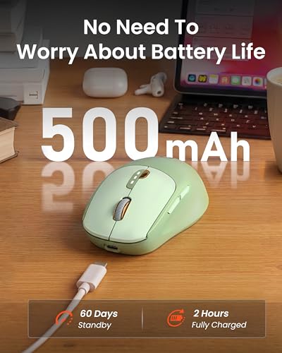 Bluetooth & 2.4G Dual-Mode Wireless Mouse with Visible Battery Indicator, Silent Rechargeable Computer Mouse, 1600 DPI, One-Click Desktop Privacy Key, Portable Mice for Laptop/PC/Mac - Green
