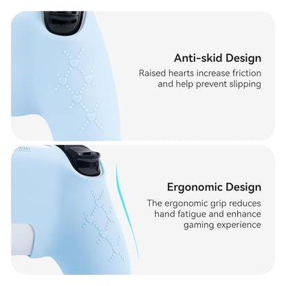 GeekShare Cute Cat Paw PS5 Controller Skin Set Anti-Slip Silicone Protective Cover Skin Case for PS5 Wireless Controller with 2 Thumb Grip Caps and 1 Sticker (Blue) - color: Blue