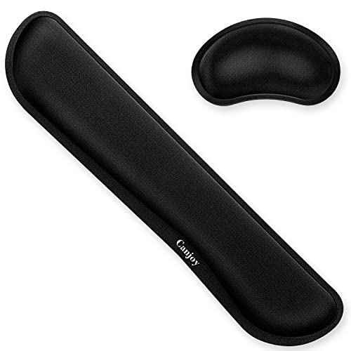 Keyboard Wrist Rest, Canjoy Ergonomic Wrist Rest Cushion Support Pad | Gel Wrist Rest, Pain Relief Mouse Hand Rest Easy, Typing Pain Relief for Computer, Laptop Cushion with Anti-Skid Rubber Base - color: Black-2pc