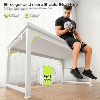DurayLoly 55 x 24 inch Desk, 24mm Thick Heavy Duty Computer Desk with RGB LED & Power Outlets, Gaming Desk with Detachable Stand, Hooks & Storage Bag, 150LBS Load Capacity, White - color: White, size: 55 Inch