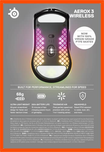 SteelSeries Aerox 3 Wireless - Holey RGB Gaming Mouse - Ultra-lightweight Water Resistant Design - 18K DPI TrueMove Air Optical Sensor- Onyx - color: Onyx, style: Gen 1