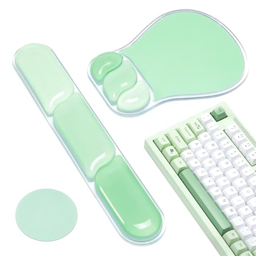 Ospelelf Mouse Pad with Wrist Rest Set Gel Ergonomic Keyboard Wrist Support Anti-Slip Rubber Bottom Office Women Desk Accessories for Computer, Laptop and Gaming, Green - color: Green, style: Keyboard Rest + Mouse Rest + Coaster