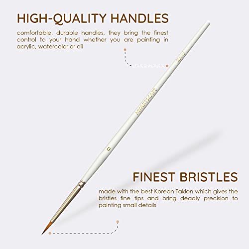 MyArtscape Detail Paint Brushes - 12 Miniature Taklon Brushes | 12 fine detail Taklon paint brushes for acrylic, watercolor, oil, gouache, miniatures, models, and lettering