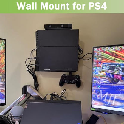 PS4 Original Console Wall Mount Bracket Kit(Old Model) | Comes with detachable dual controller holders and headphone hanger, mount near or behind TV