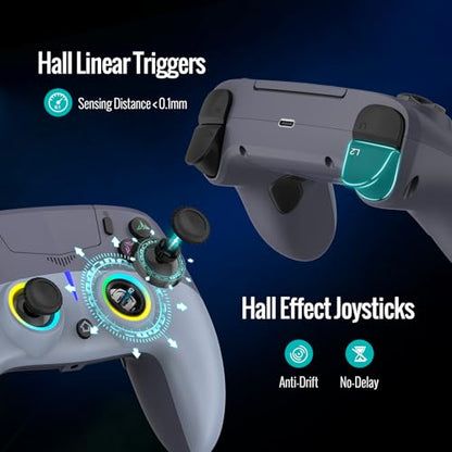 BETMI Wireless Controller for PS-5/Pro/Slim/PC (Blue/Gray) | Hall Effect Joystick & Trigger/Macro/6-Axis Gyro Sensor/Dual Vibration/Built-in Speaker/3.5mm Audio Jack/RGB Light - color: Blue/Gray