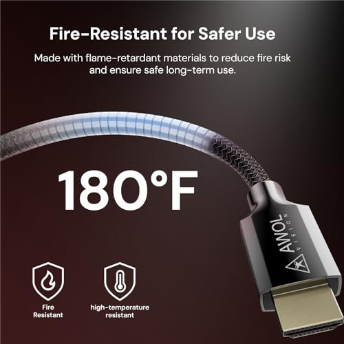 AWOL VISION HDMI 2.1 Cable 6.56ft,8K Certified, 48Gbps Ultra High Speed HDMI Cable 8K@60Hz, 4K@120Hz, 2K@144Hz, Compatible with PS5/Xbox/TV/PC/Projector