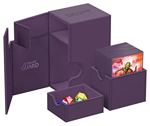 Ultimate Guard Flip'n'Tray 80+, Deck Case for 80 Double-Sleeved TCG Cards + Dice Tray, Purple, Independent Magnetic Closure & Microfiber Inner Lining - color: Purple, size: 80+