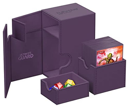 Ultimate Guard Flip'n'Tray 80+, Deck Case for 80 Double-Sleeved TCG Cards + Dice Tray, Purple, Independent Magnetic Closure & Microfiber Inner Lining - color: Purple, size: 80+