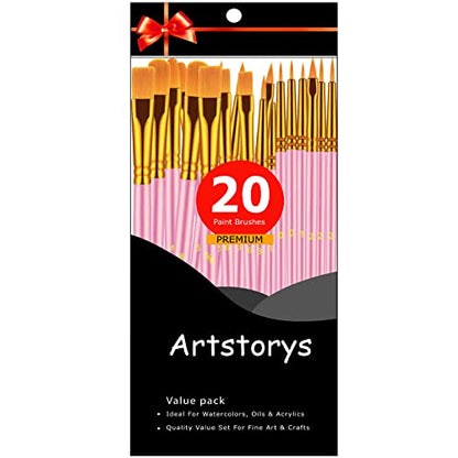 Paint Brushes Set, 20 Pcs Paint Brushes for Acrylic Painting, Oil Watercolor Acrylic Paint Brush, Artist Paintbrushes for Body Face Rock Canvas, Adult Drawing Arts Crafts Supplies, Blush - color: Blush