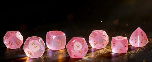 Pink Opal Diamond Cut Dice Set | 7 Piece for D&D, RPG & Tabletop Games | Durable with Premium Gift Box - color: Zs-f