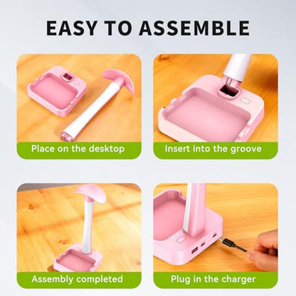 Headphone Stand with Charger,Gaming Headset stand with RGB Light Mode,For Airpod Max Stand,Desk Lamp,Phone Holder,Tablet Holder,desktop organizer,Gifts for Gamers & Music Lover (Pink) - color: Pink