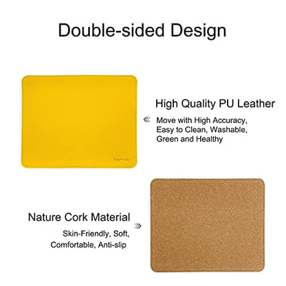 Leather Mouse Pad - Wood Mouse Pad, Double Side Mouse Pad with Stitched Edge, Waterproof Ultra Thin Mouse Pad for Computers, Laptop, Office & Home, 10.2 x 8.3 Inch, 1 Pack (Yellow) - color: Yellow
