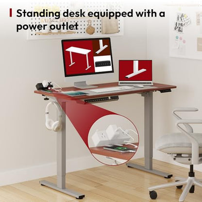 SANODESK Electric Standing Desk with Desk Clamp Power Strip 48"x 24" Whole-Piece Desktop Height Adjustable Stand Up Desk with Cable Management Sit Stand Home Office Desk Silver Frame/Mahogany Top - color: Silver Frame+mahogany Top, size: 48"x24"