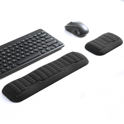 UnivoColors Compact-Sized Keyboard & Mouse Wrist Rest Set-Ergonomic 3.0 Upgrade with Wave Curve Support,Non-Slip Base,Perfect for Work & Gaming(Black) - color: Black, style: Compact Keyboard + Mouse Wrist Pad Set