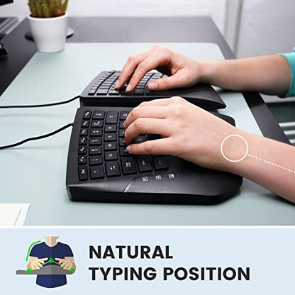 Perixx PERIBOARD-524B US, [Firmware Updated] Wired Ergonomic Split Keyboard - Up to 2 Ft Seperation - Adjustable Tilt Angle - Low Profile Membrane Keys - Black - US English - style: Wired