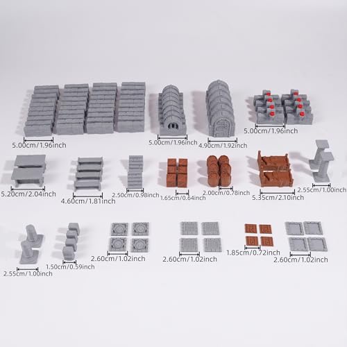 Modular Dungeon Stone Wall Terrain Set - 28mm Miniatures Scenery with Walls, Doors, Barrels, Crates Beds and So On for Tabletop Rpgs, Fantasy Wargames and Board Games (AMF01 A)