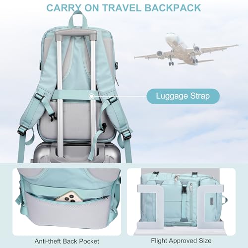 PIJUSHI Casual Travel Backpack for Women with 16" Padded Laptop Compartment | Carry On Luggage with USB Charging Port, 1680D Water-Resistant Nylon, Airline Approved, For Daily, Hiking - color: Teal Blue
