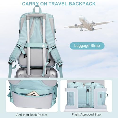 PIJUSHI Casual Travel Backpack for Women with 16" Padded Laptop Compartment | Carry On Luggage with USB Charging Port, 1680D Water-Resistant Nylon, Airline Approved, For Daily, Hiking - color: Teal Blue